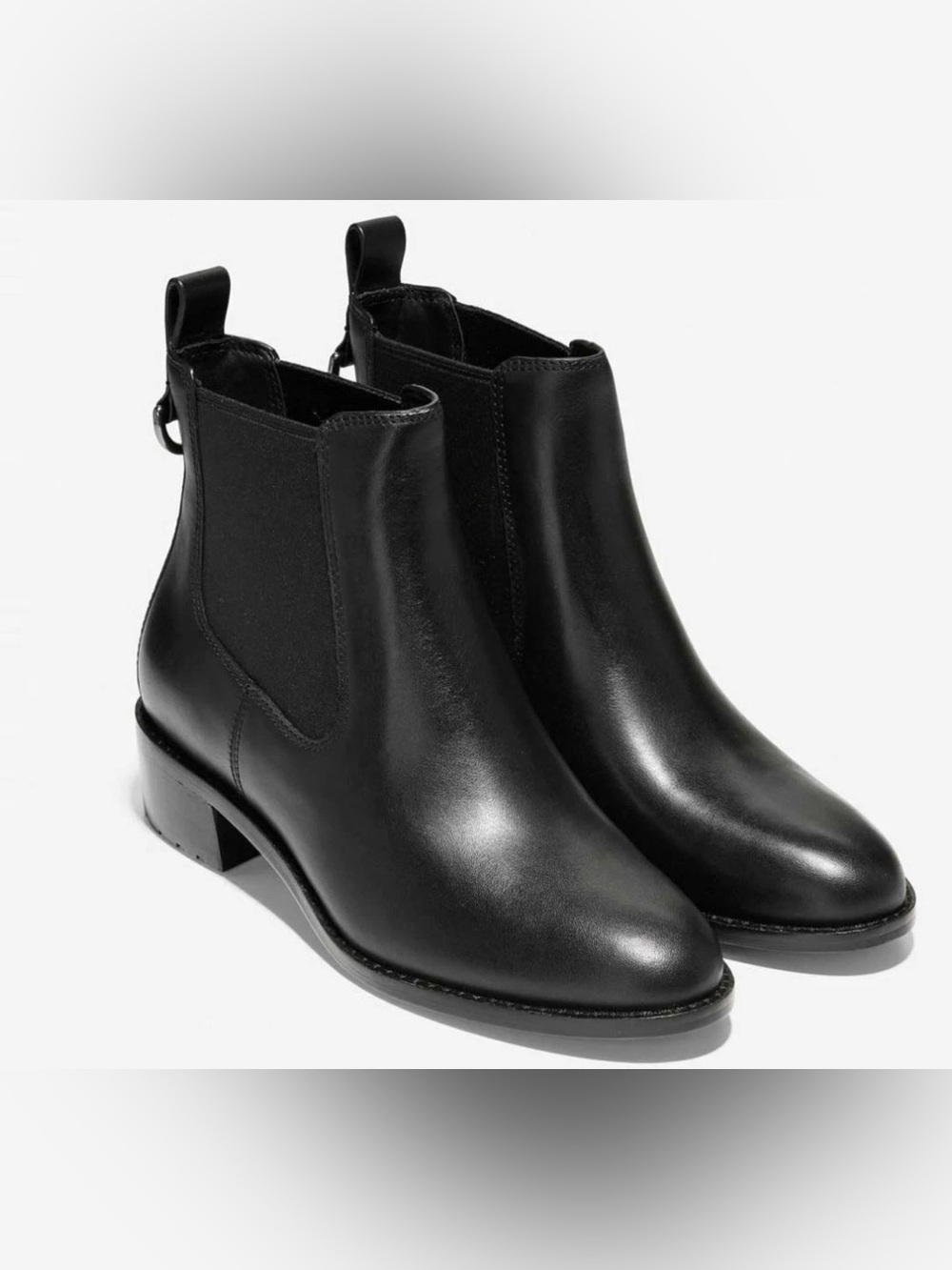 COLE HAAN Newburg Black Leather Ankle Chelsea Boot, Grand Os, Waterproof, 6B
